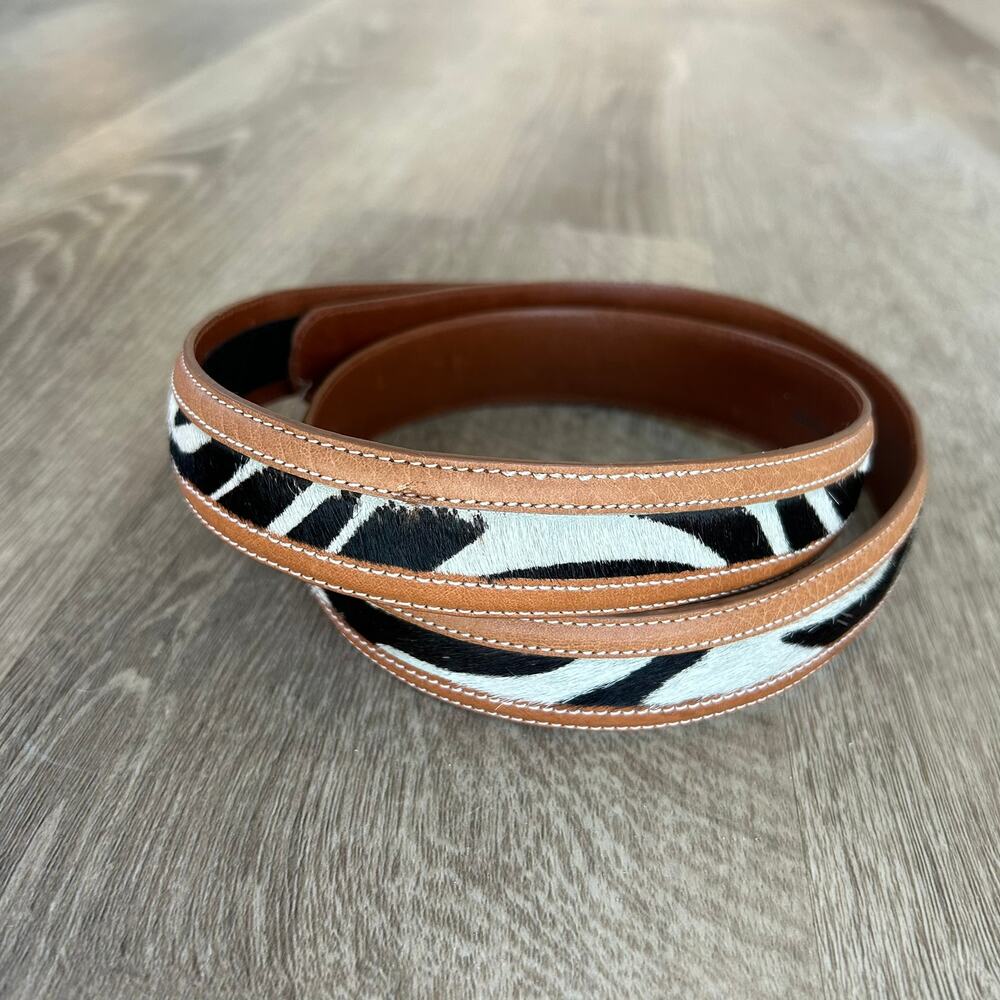 Terry Stack Zebra Haircalf Leather Belt Italian Leather Brown Black Large 40 Y2K